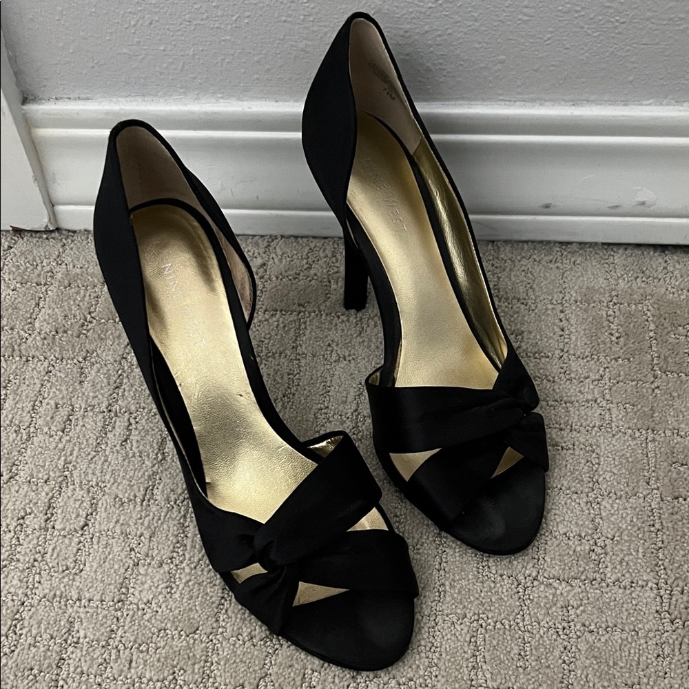 Nine West Black Satin Elegant Black Peep-Toe Heels